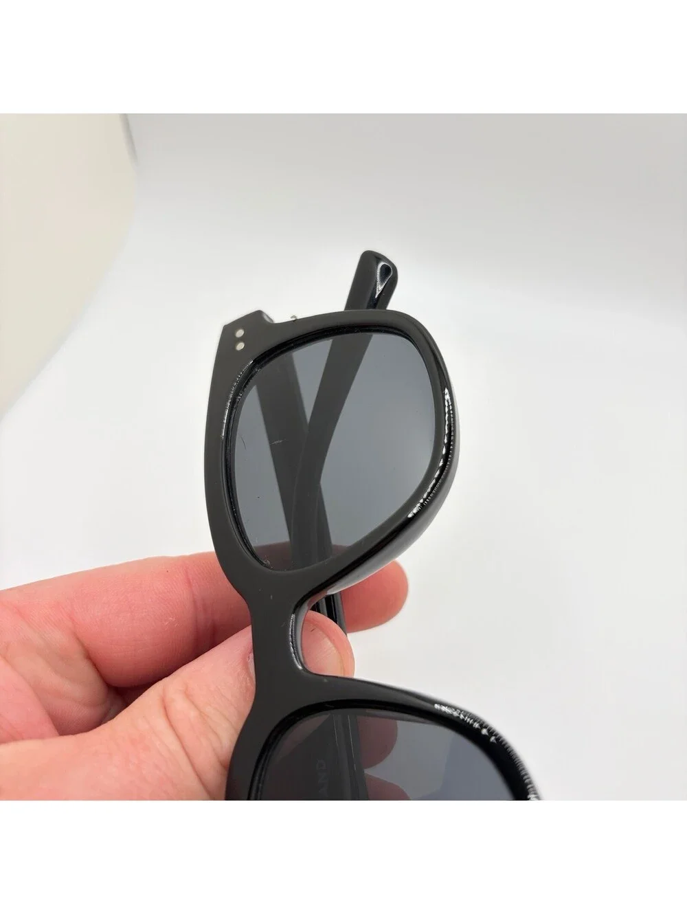 Lucky Brand LB59013 Square Rivet Sunglasses Shiny Black Frame Gray Lens